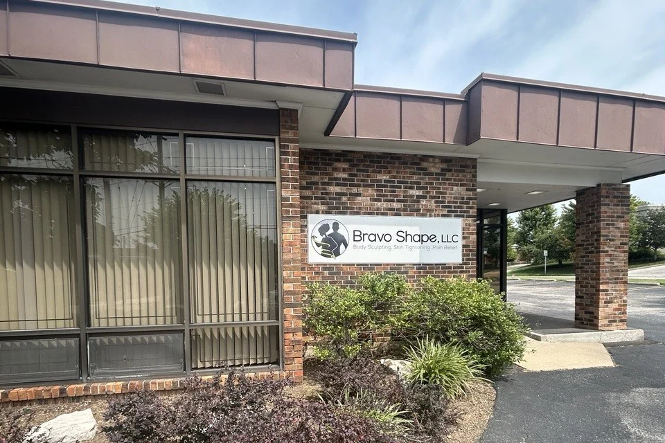 The Bravo Shape building on Old Olive Street Road, with parking right outside