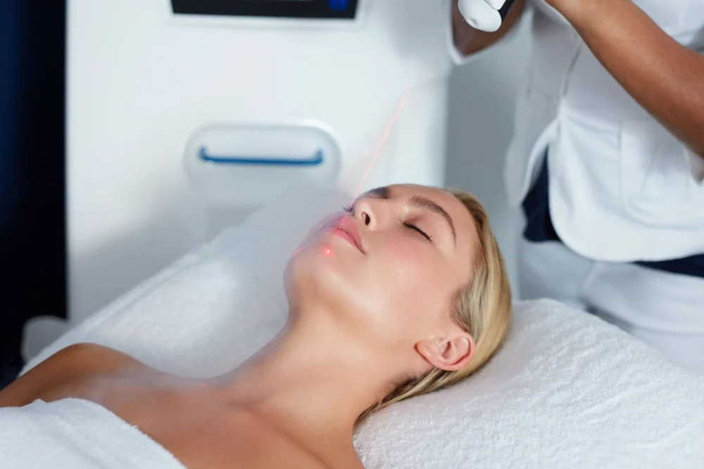 A CryoFacial treatment, cold applied across the face and neck